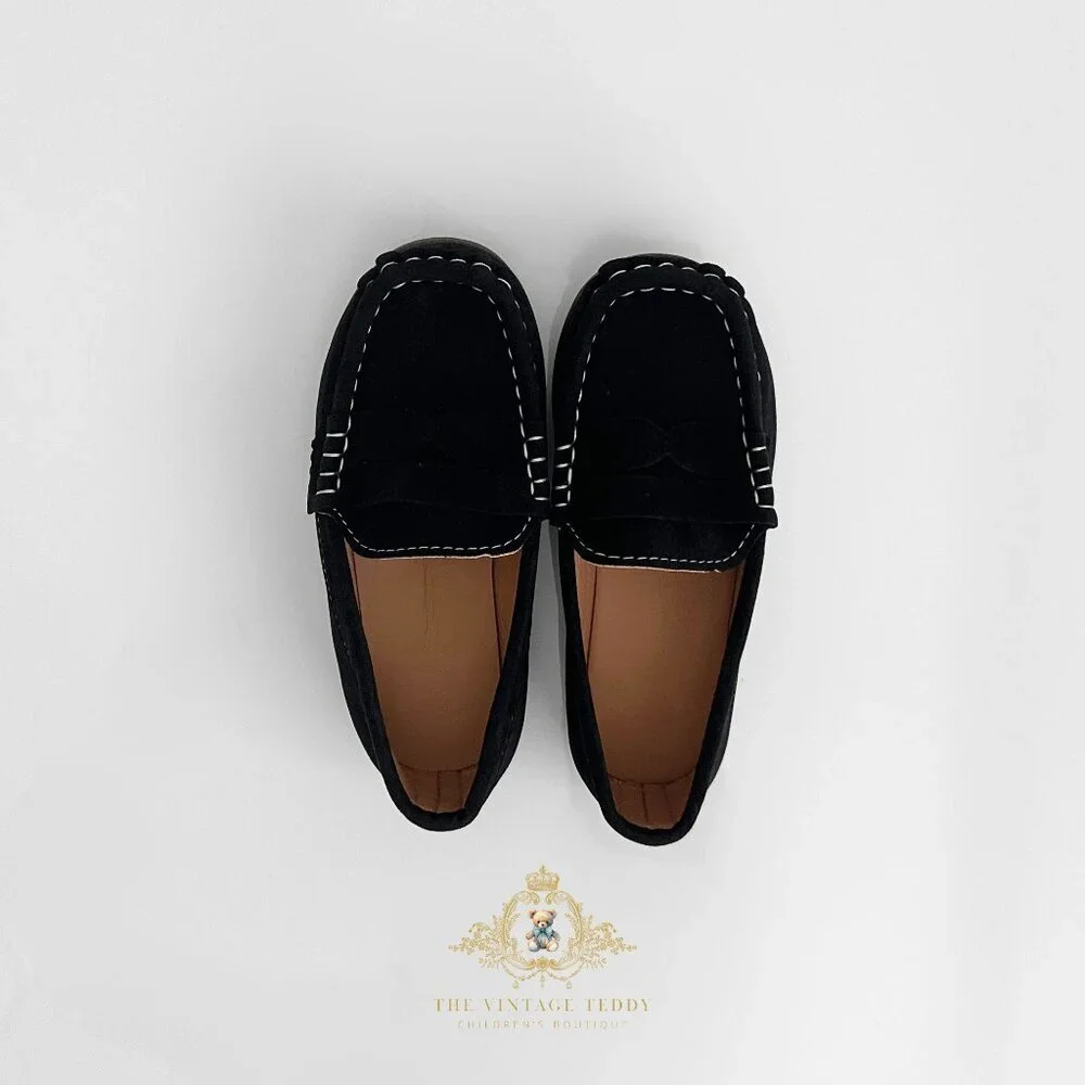 NWT Handsome Boys Vintage Style Classic Loafers Cute Children's Shoes Black 7